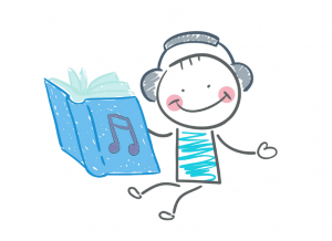 Graphic of child listening to music